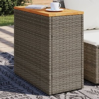  Garden Side Table with Wooden Top Grey 58x27.5x55 cm Poly Rattan