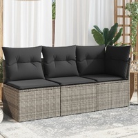  Garden Sofa with Cushions 3-Seater Grey Poly Rattan