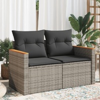  Garden Sofa with Cushions 2-Seater Grey Poly Rattan