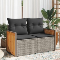  Garden Sofa with Cushions 2-Seater Grey Poly Rattan