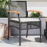  Garden Chairs with Cushions 2 pcs Black Poly Rattan Acacia Wood