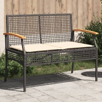  Garden Bench with Cushion Black Poly Rattan Acacia Wood