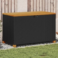  Garden Storage Box Black 110x55x63 cm Poly Rattan Acacia Wood