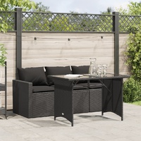  2 Piece Garden Dining Set with Cushions Black Poly Rattan