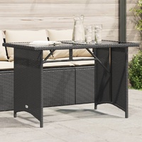  Garden Table with Glass Top Black 110x68x70 cm Poly Rattan