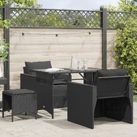  4 Piece Garden Sofa Set with Cushions Black Poly Rattan