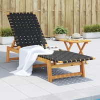  Sun Lounger Black Solid Wood Acacia and Fabric