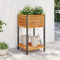  Garden Planter with Shelf 45x45x80 cm Solid Wood Acacia and Steel