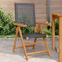  Garden Chairs 2 pcs Black Solid Wood Acacia and Poly Rattan
