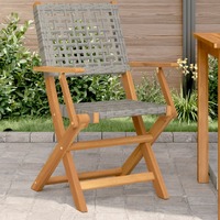  Garden Chairs 2 pcs Grey Solid Wood Acacia and Poly Rattan