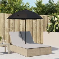  Double Sun Lounger with Cushions&amp;Parasol Beige Poly Rattan