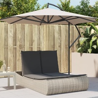  Double Sun Lounger with Cushions Light Grey Poly Rattan