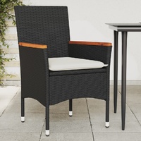  Garden Chairs with Cushions 2 pcs Black Poly Rattan