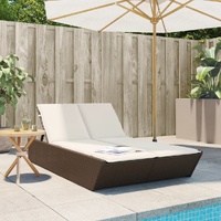  Double Sun Lounger with Cushions Brown Poly Rattan
