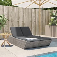  Double Sun Lounger with Cushions Grey Poly Rattan