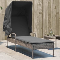  Sun Lounger with Canopy Grey Poly Rattan