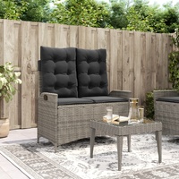  Reclining Garden Bench with Cushions Grey Poly Rattan