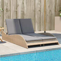  Sun Lounger with Cushions Beige 114x205x73 cm Poly Rattan