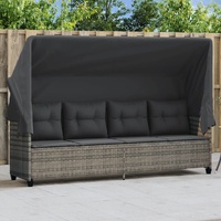  Sun Lounger with Canopy and Cushions Grey Poly Rattan