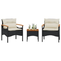  3 Piece Garden Sofa Set with Cushions Black Poly Rattan