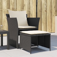  Garden Chair with Footstool Black Poly Rattan