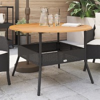  Garden Table with Acacia Wood Top Black Ø110x71 cm Poly Rattan