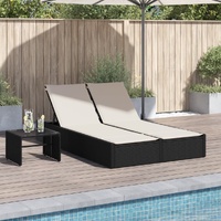  Double Sun Lounger with Cushions Black Poly Rattan