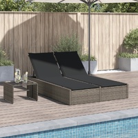  Double Sun Lounger with Cushions Grey Poly Rattan