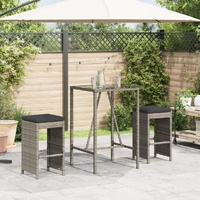  Garden Bar Stools with Cushions 2 pcs Grey Poly Rattan