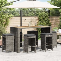  Garden Bar Stools with Cushions 6 pcs Grey Poly Rattan