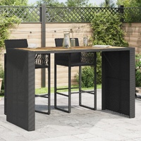  Garden Bar Table with Acacia Wood Top Black 185x80x110 cm Poly Rattan