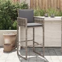  Garden Bar Stools with Cushions 2 pcs Grey Poly Rattan