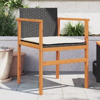  Garden Chairs with Cushions 2 pcs Black Poly Rattan&amp;Solid Wood