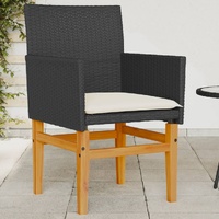  Garden Chairs with Cushions 2 pcs Black Poly Rattan&amp;Solid Wood
