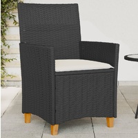  Garden Chairs with Cushions 2 pcs Black Poly Rattan&amp;Solid Wood