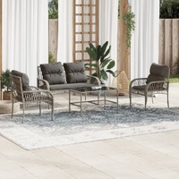  4 Piece Garden Sofa Set with Cushions Grey Poly Rattan