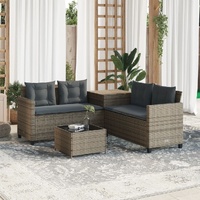  Garden Sofa with Table and Cushions L-Shaped Grey Poly Rattan