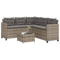  Garden Sofa with Table and Cushions L-Shaped Grey Poly Rattan