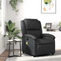  Massage Recliner Chair Black Real Leather