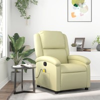  Massage Recliner Chair Cream Real Leather