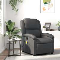  Massage Recliner Chair Grey Real Leather
