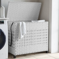  Laundry Basket with Wheels White 66x35x60 cm Rattan