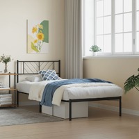  Metal Bed Frame without Mattress with Headboard Black 90x190 cm