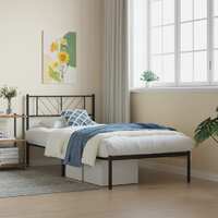  Metal Bed Frame without Mattress with Headboard Black 107x203 cm King Single