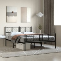  Metal Bed Frame without Mattress with Footboard Black 135x190 cm