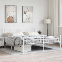  Metal Bed Frame without Mattress with Footboard White 183x203 cm King