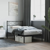 Metal Bed Frame without Mattress with Headboard Black 90x190 cm