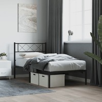  Metal Bed Frame without Mattress with Headboard Black 107x203 cm King Single