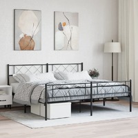  Metal Bed Frame without Mattress with Footboard Black 183x203 cm King