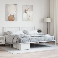  Metal Bed Frame without Mattress with Headboard White 183x203 cm King